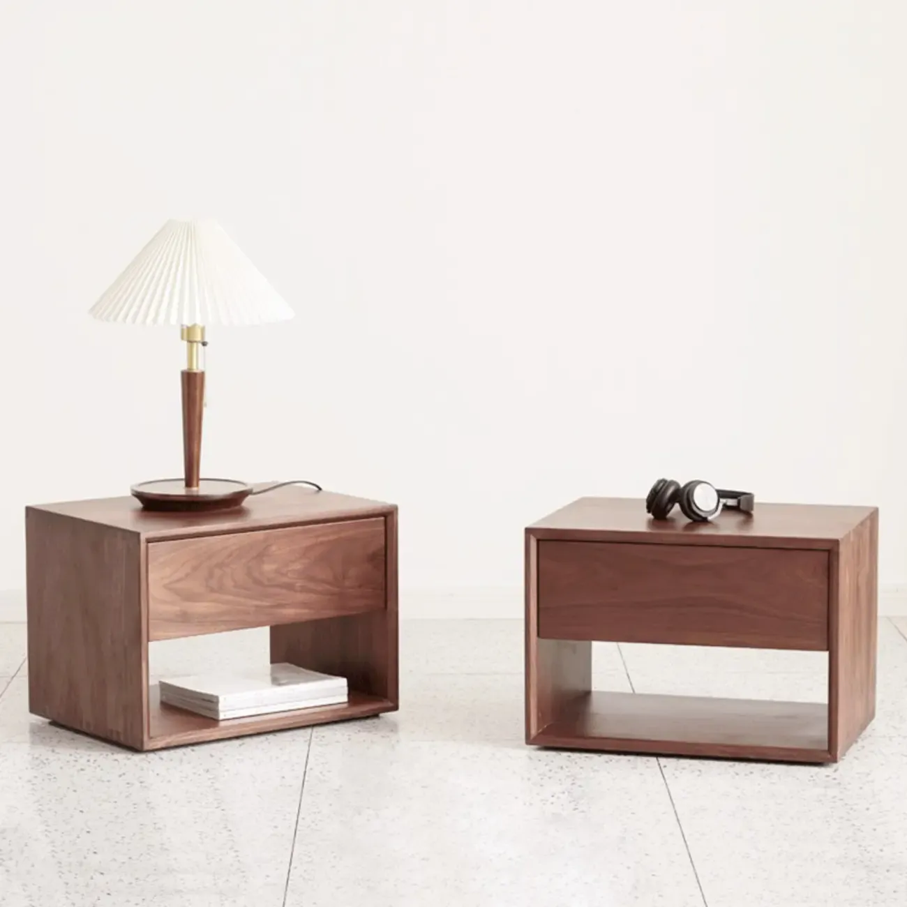 Mid-Century Modern Solid Wood Nightstand with Drawer Image - 1