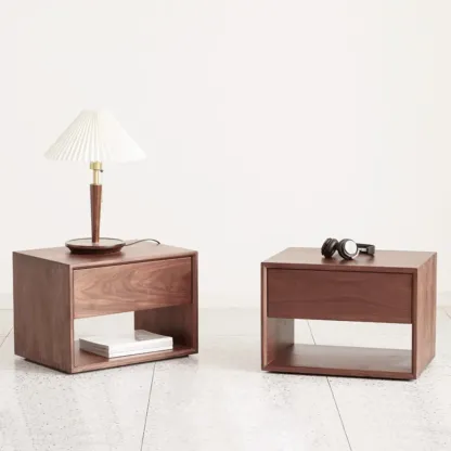 Mid-Century Modern Solid Wood Nightstand with Drawer Image - 1