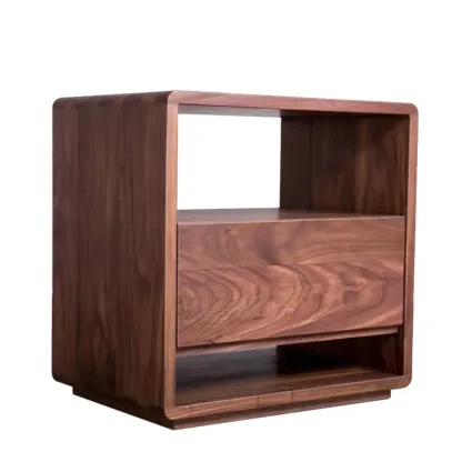 Mid-Century Modern Solid Wood Nightstand with Drawer Image - 16