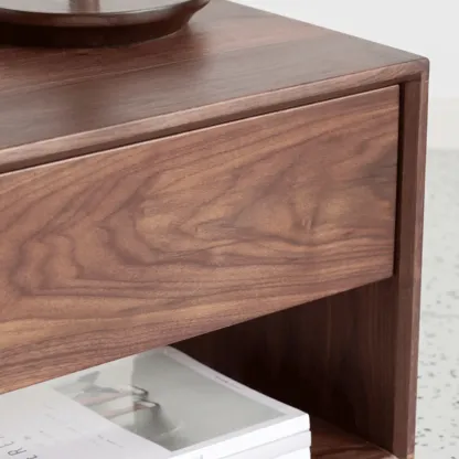 Mid-Century Modern Solid Wood Nightstand with Drawer Image - 6
