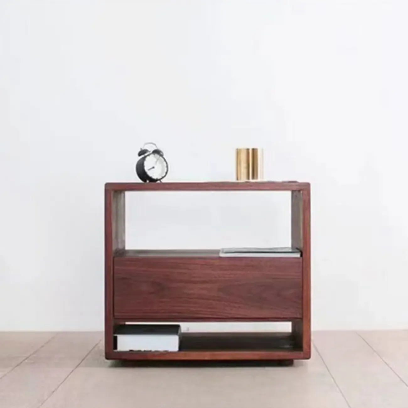 Mid-Century Modern Solid Wood Nightstand with Drawer Image - 10