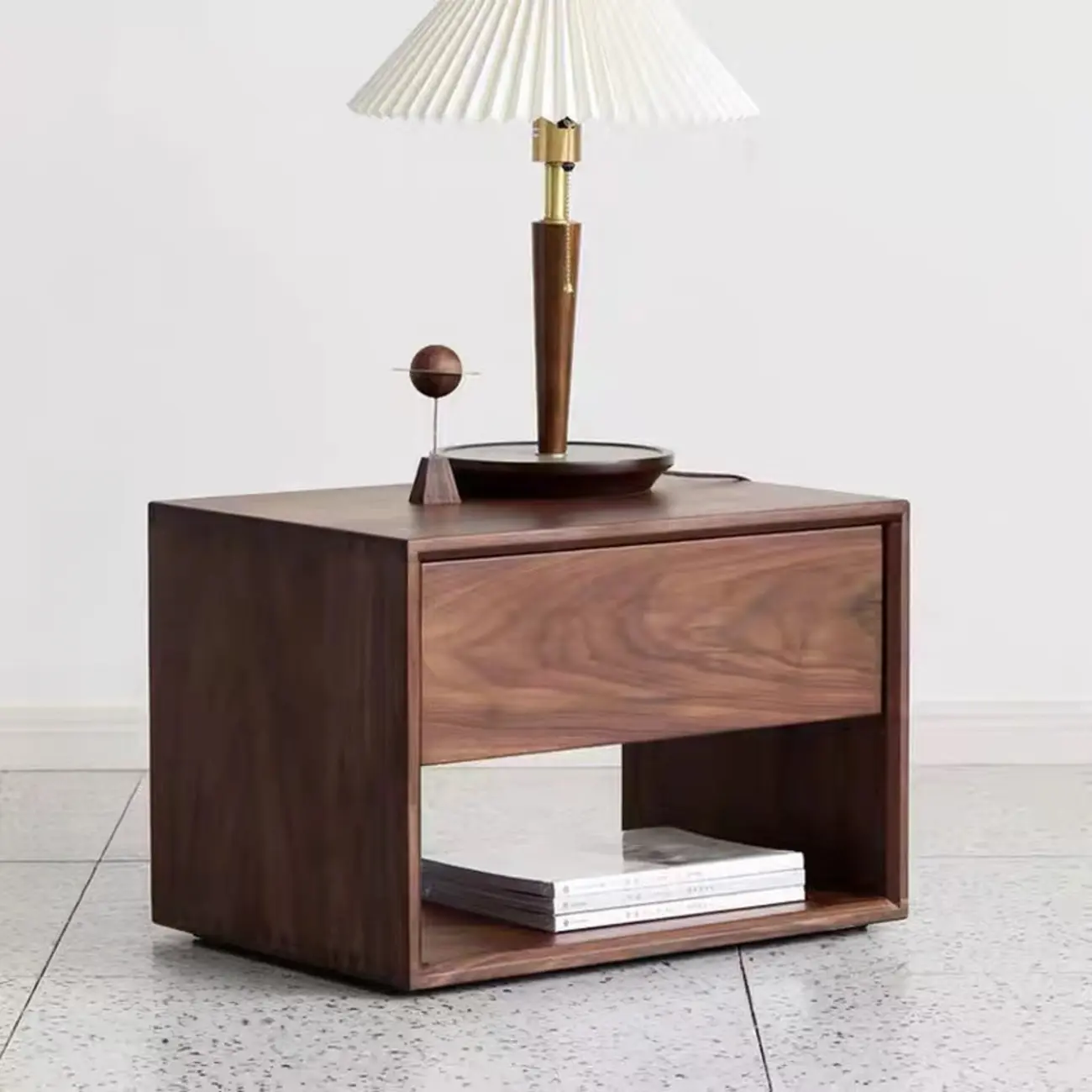 Mid-Century Modern Solid Wood Nightstand with Drawer Image - 2 | homeyfad