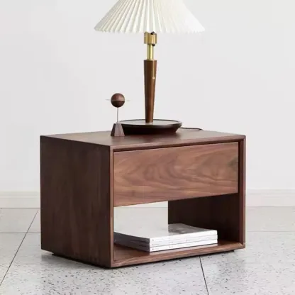 Mid-Century Modern Solid Wood Nightstand with Drawer Image - 2