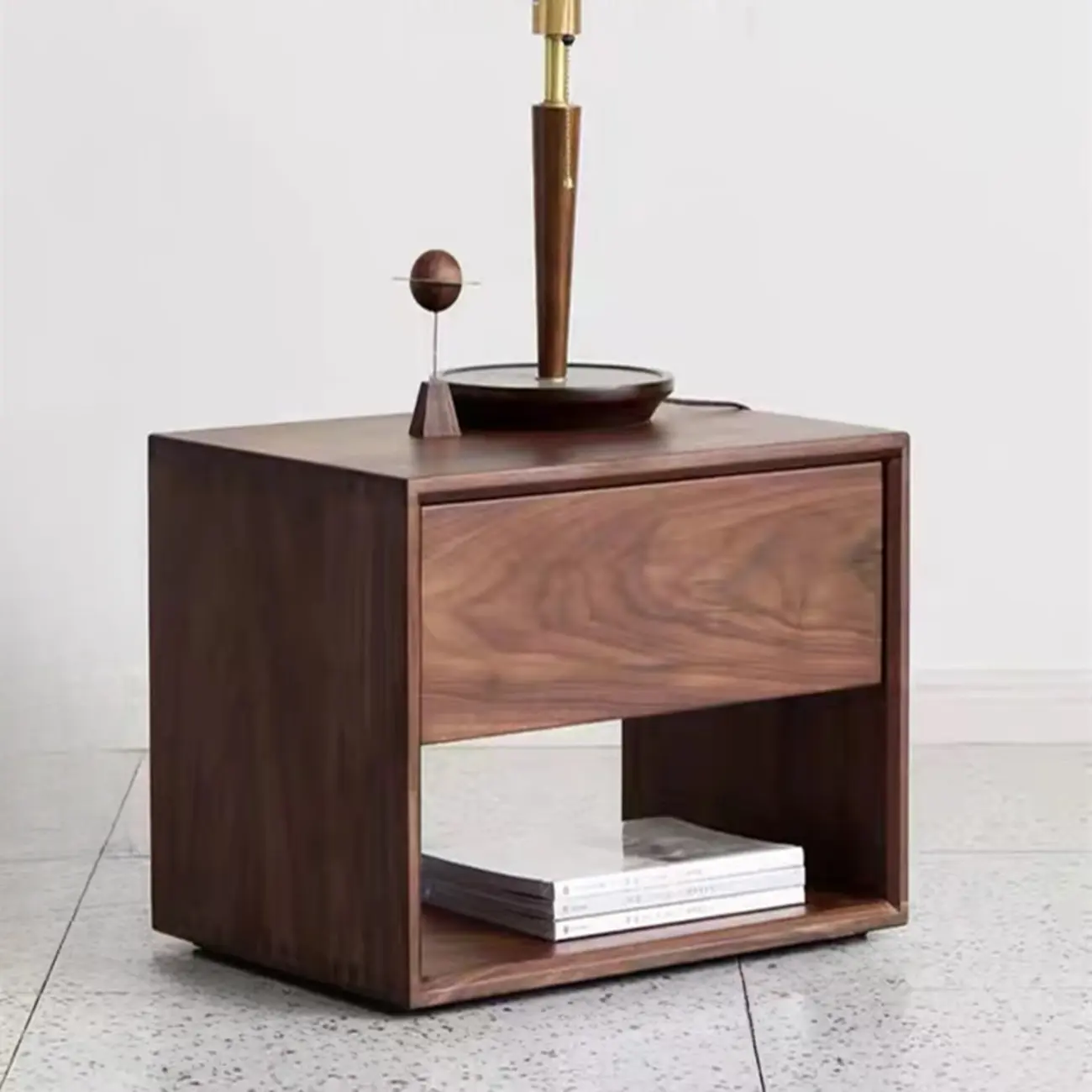 Mid-Century Modern Solid Wood Nightstand with Drawer Image - 11 | homeyfad