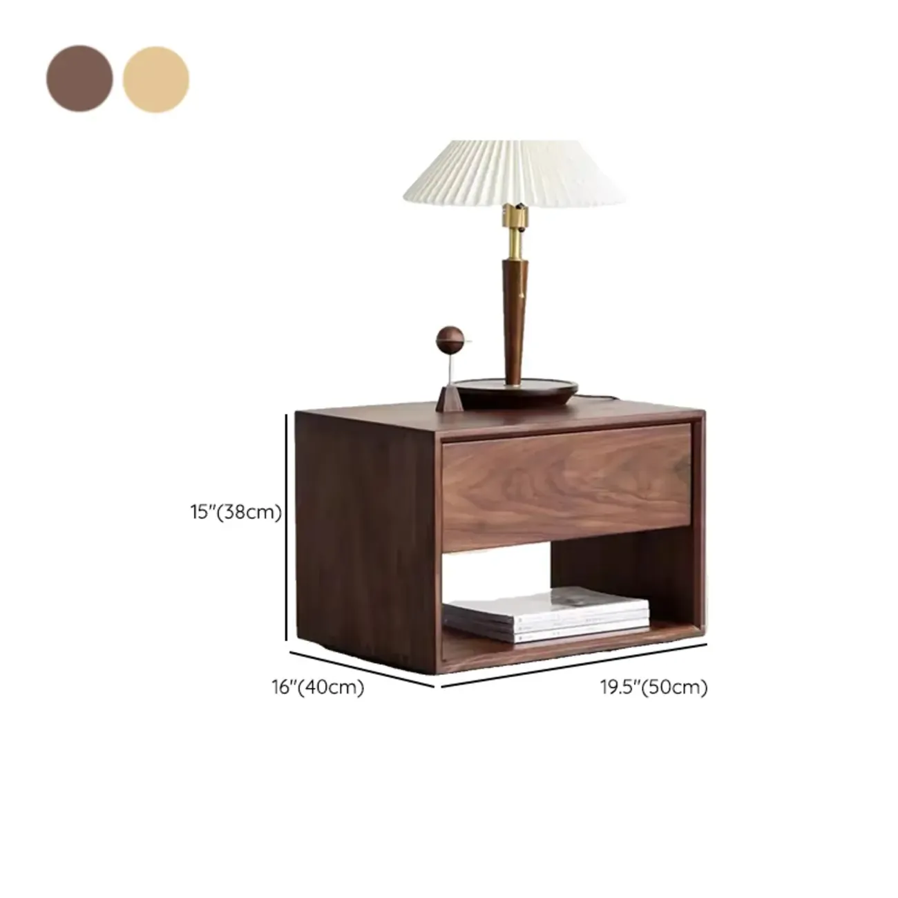 Mid-Century Modern Solid Wood Nightstand with Drawer #size