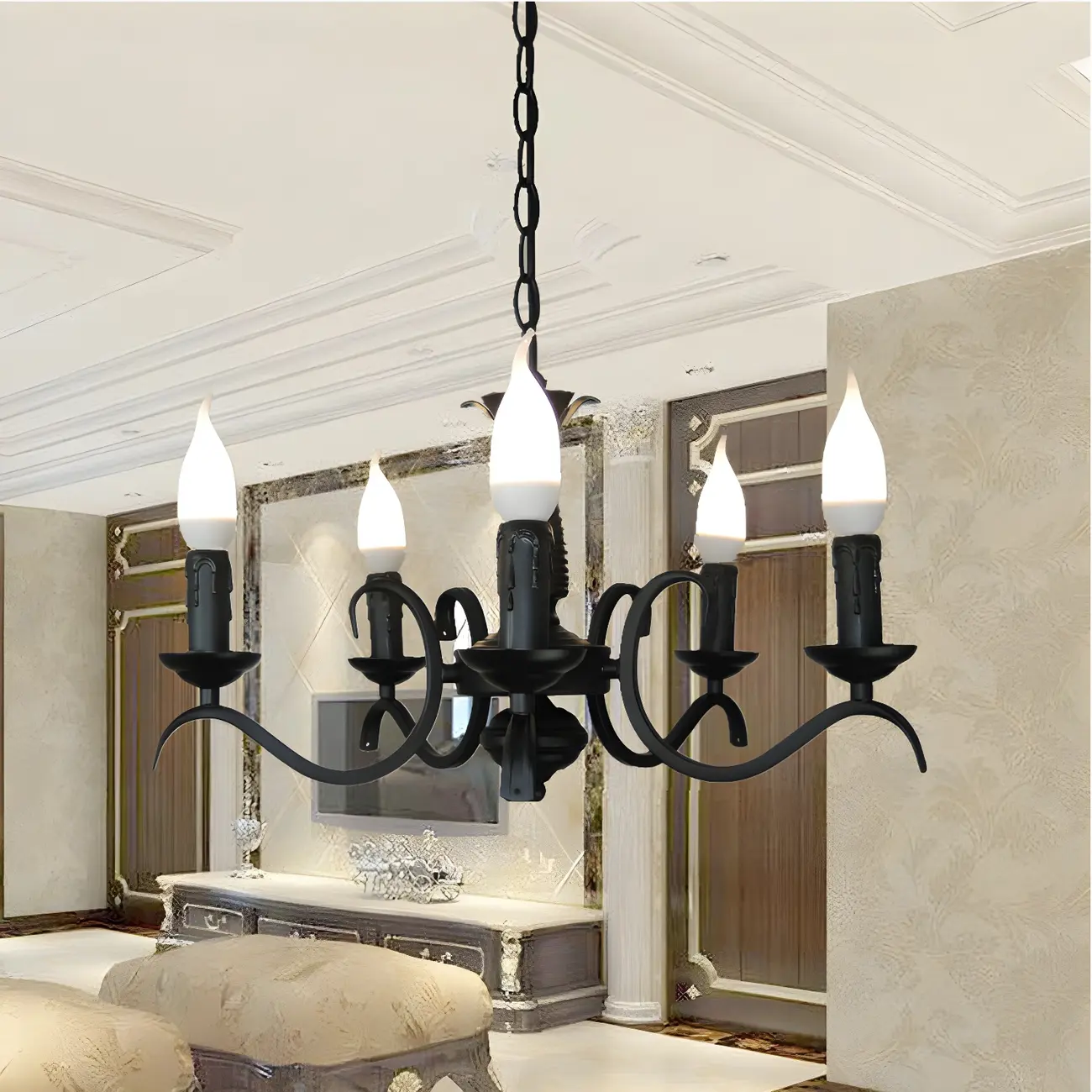 Industrial Black Metal Vintage Candelabra Chandelier Image - 2 | homeyfad