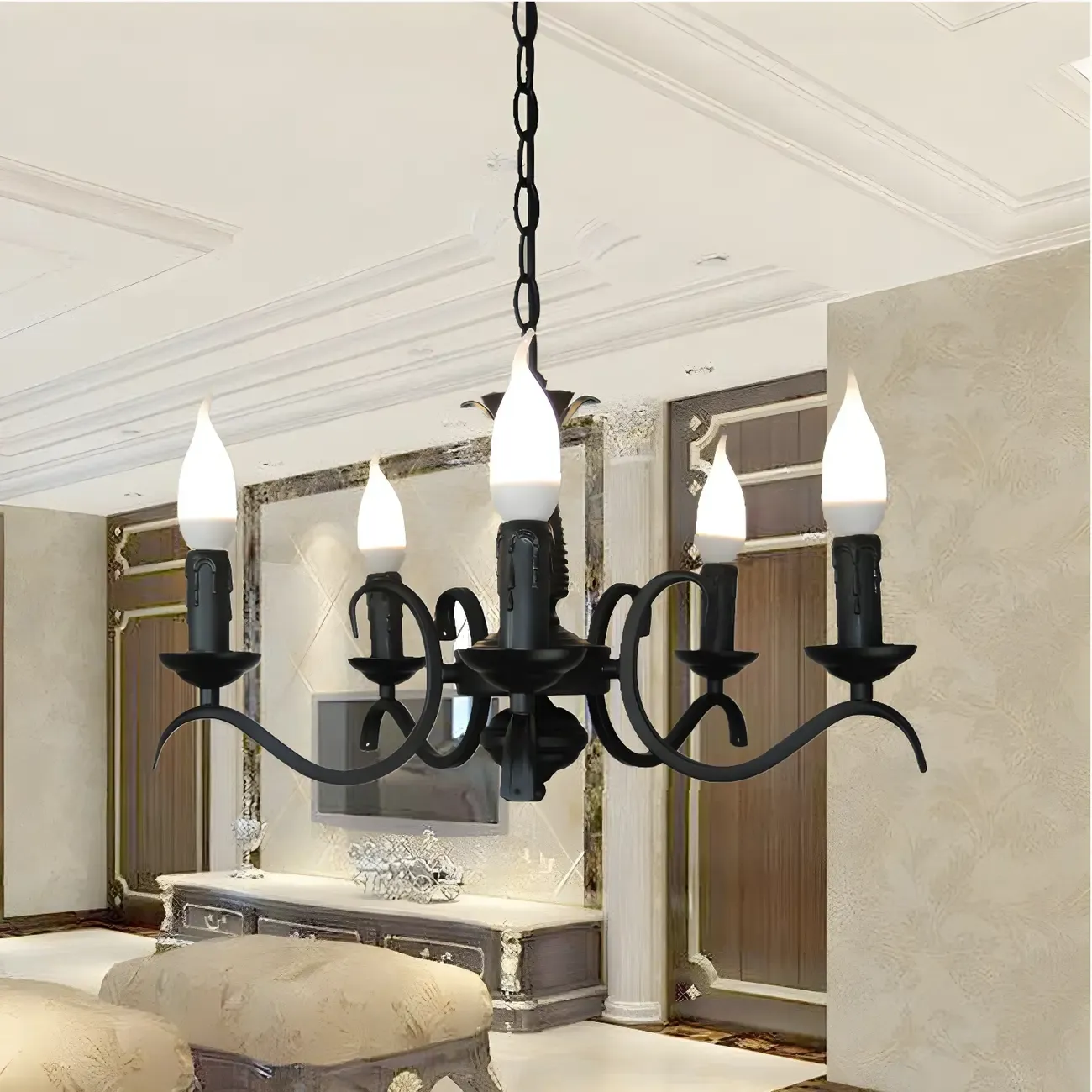 Industrial Black Metal Vintage Candelabra Chandelier Image - 2