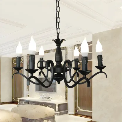 Industrial Black Metal Vintage Candelabra Chandelier Image - 3