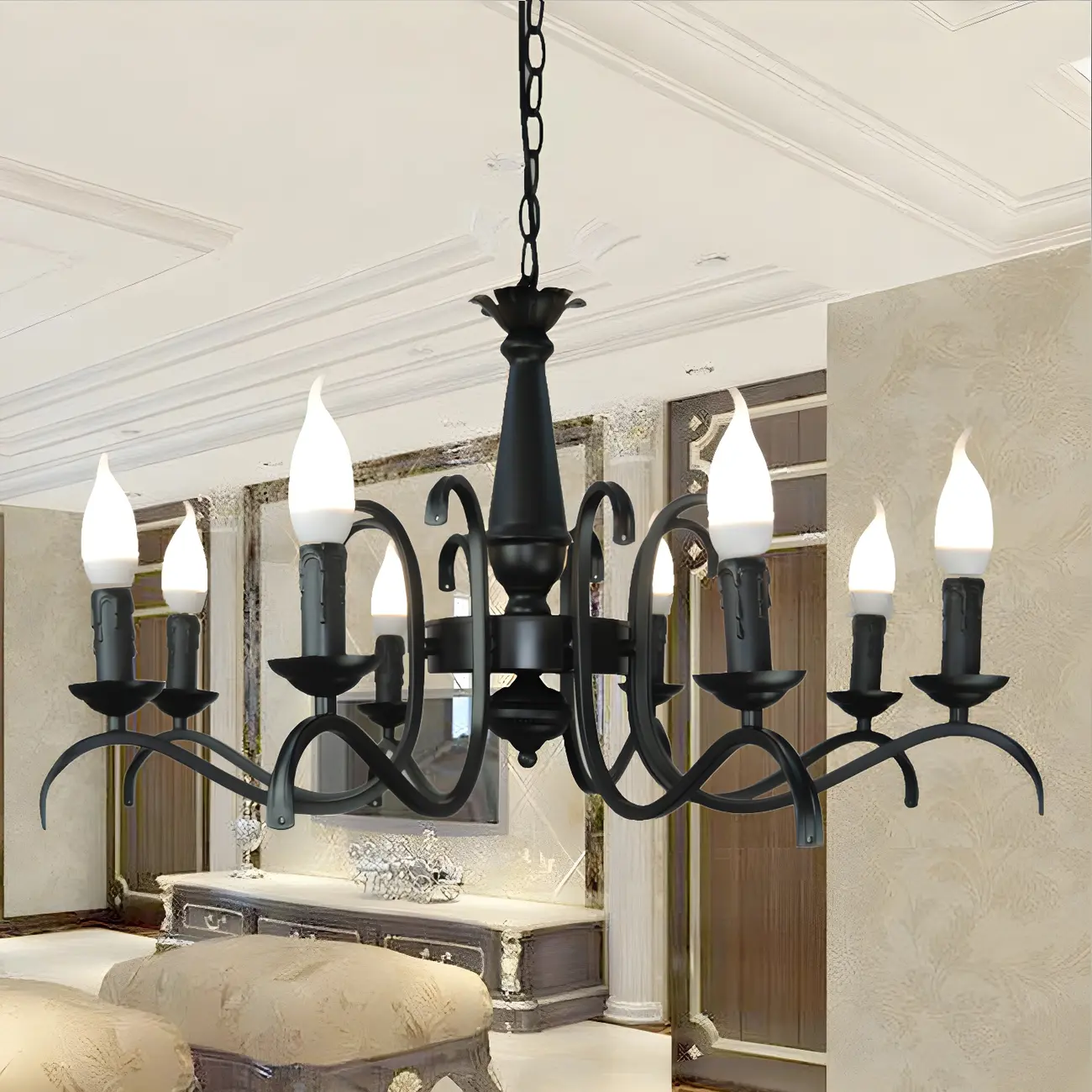 Industrial Black Metal Vintage Candelabra Chandelier Image - 5 | homeyfad