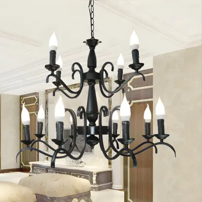 Industrial Black Metal Vintage Candelabra Chandelier Image - 6