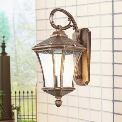 Outdoor Vintage Metal Glass Lantern Wall Sconce Image - 1