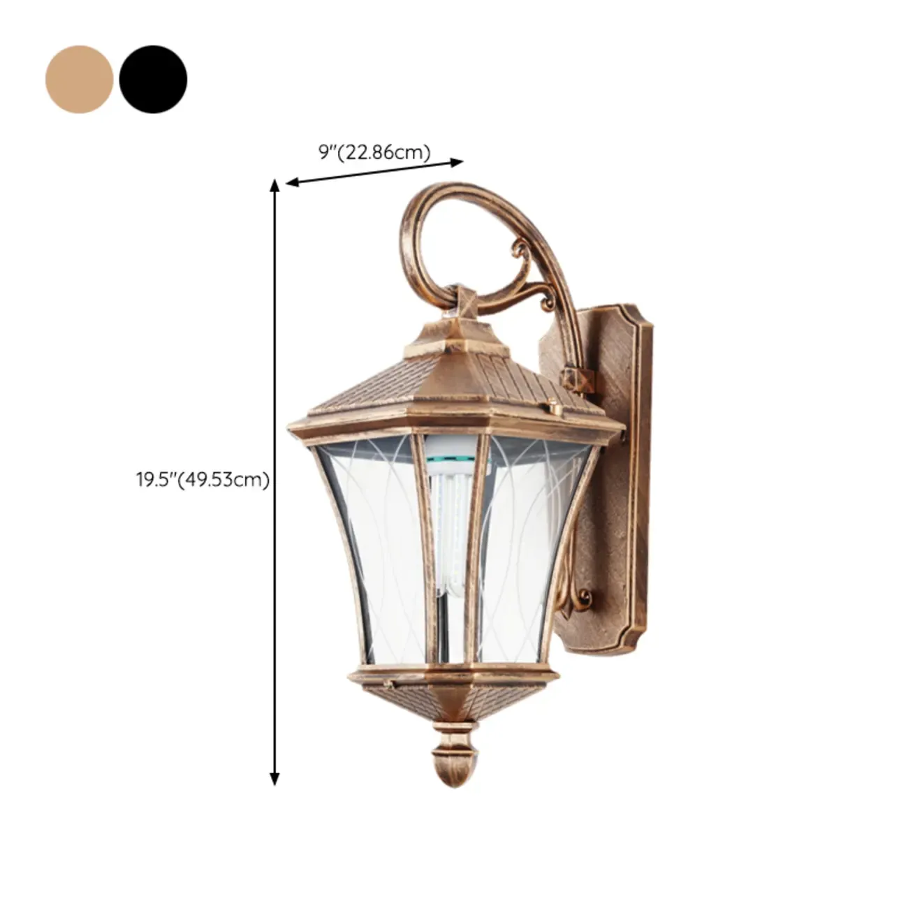 Outdoor Vintage Metal Glass Lantern Wall Sconce #size