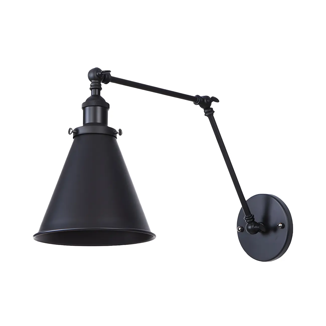 Tapered Metal Black Adjustable Swing Arm Wall Light Image - 4 | homeyfad