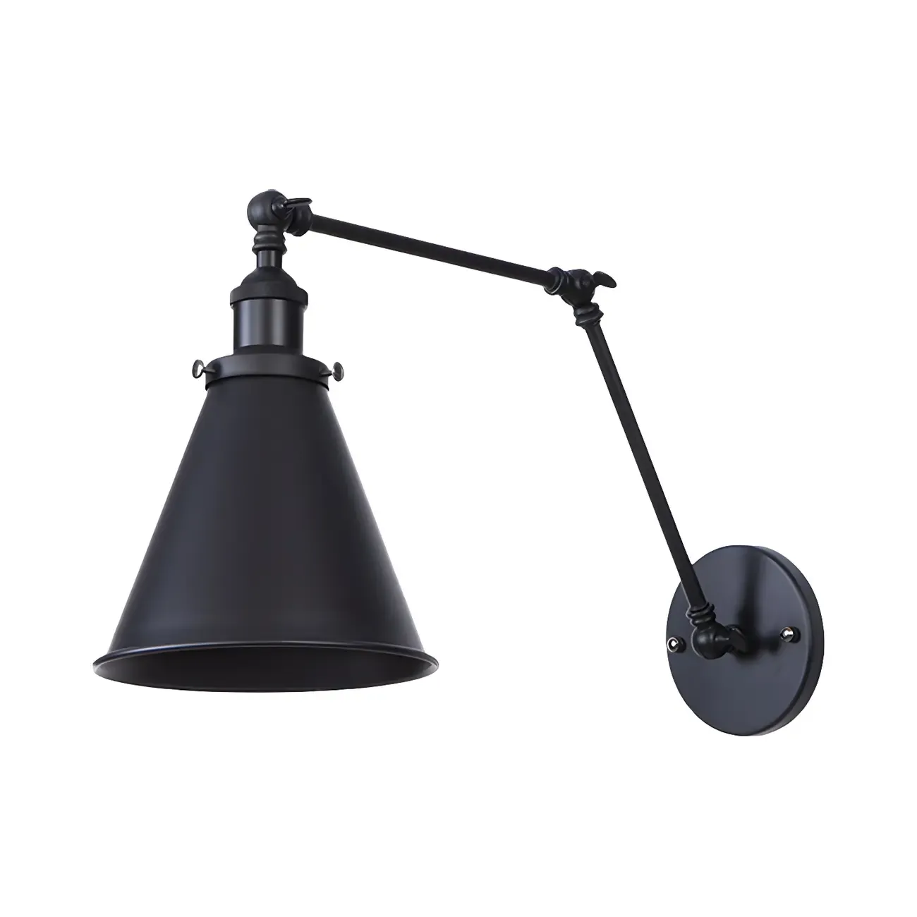 Tapered Metal Black Adjustable Swing Arm Wall Light Image - 4