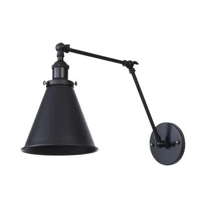 Tapered Metal Black Adjustable Swing Arm Wall Light Image - 4