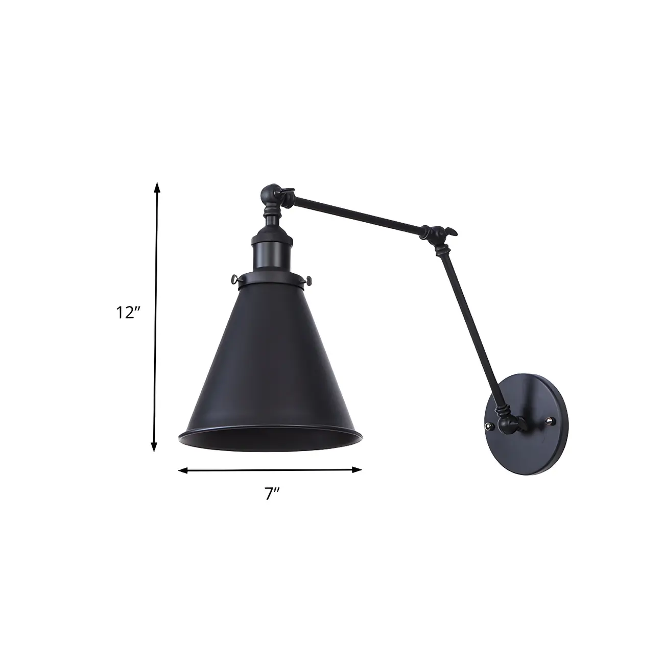 Tapered Metal Black Adjustable Swing Arm Wall Light Image - 6 | homeyfad