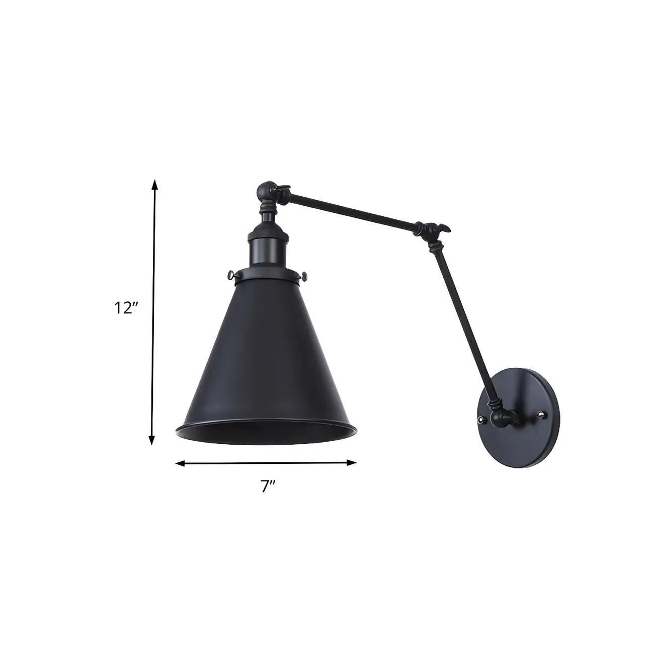 Tapered Metal Black Adjustable Swing Arm Wall Light Image - 6