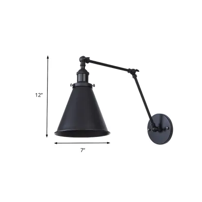Tapered Metal Black Adjustable Swing Arm Wall Light Image - 6