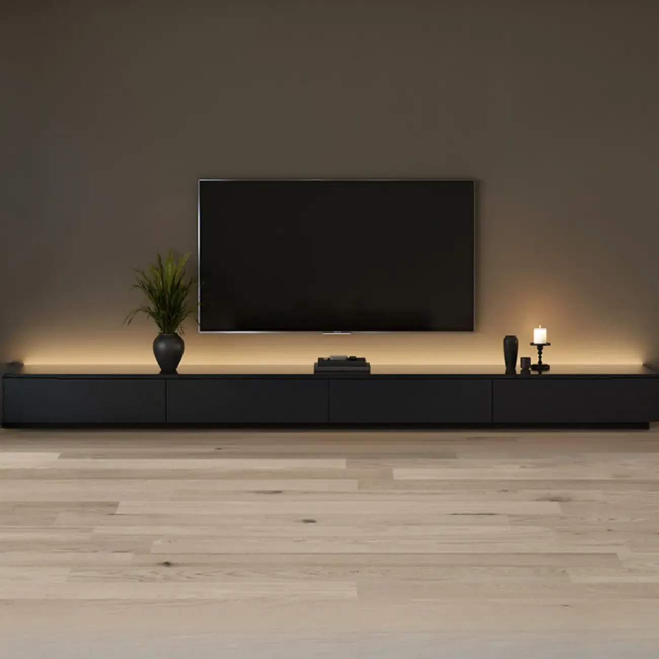 Minimalist Black Long Rectangular TV Stand with 4 Drawers Image - 2