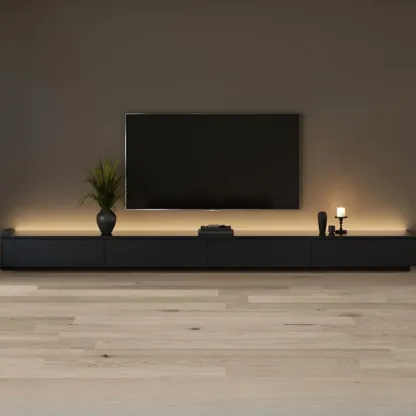 Minimalist Black Long Rectangular TV Stand with 4 Drawers Image - 2