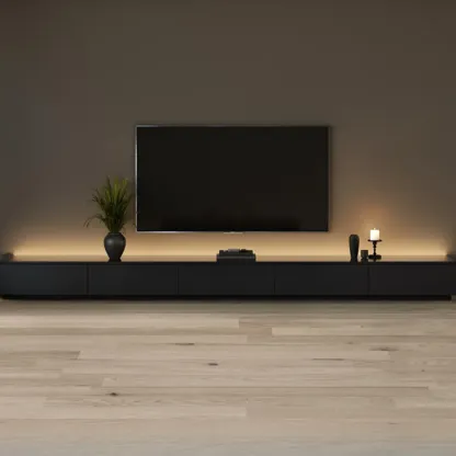 Minimalist Black Long Rectangular TV Stand with 4 Drawers Image - 5