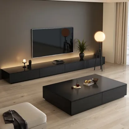 Minimalist Black Long Rectangular TV Stand with 4 Drawers Image - 6