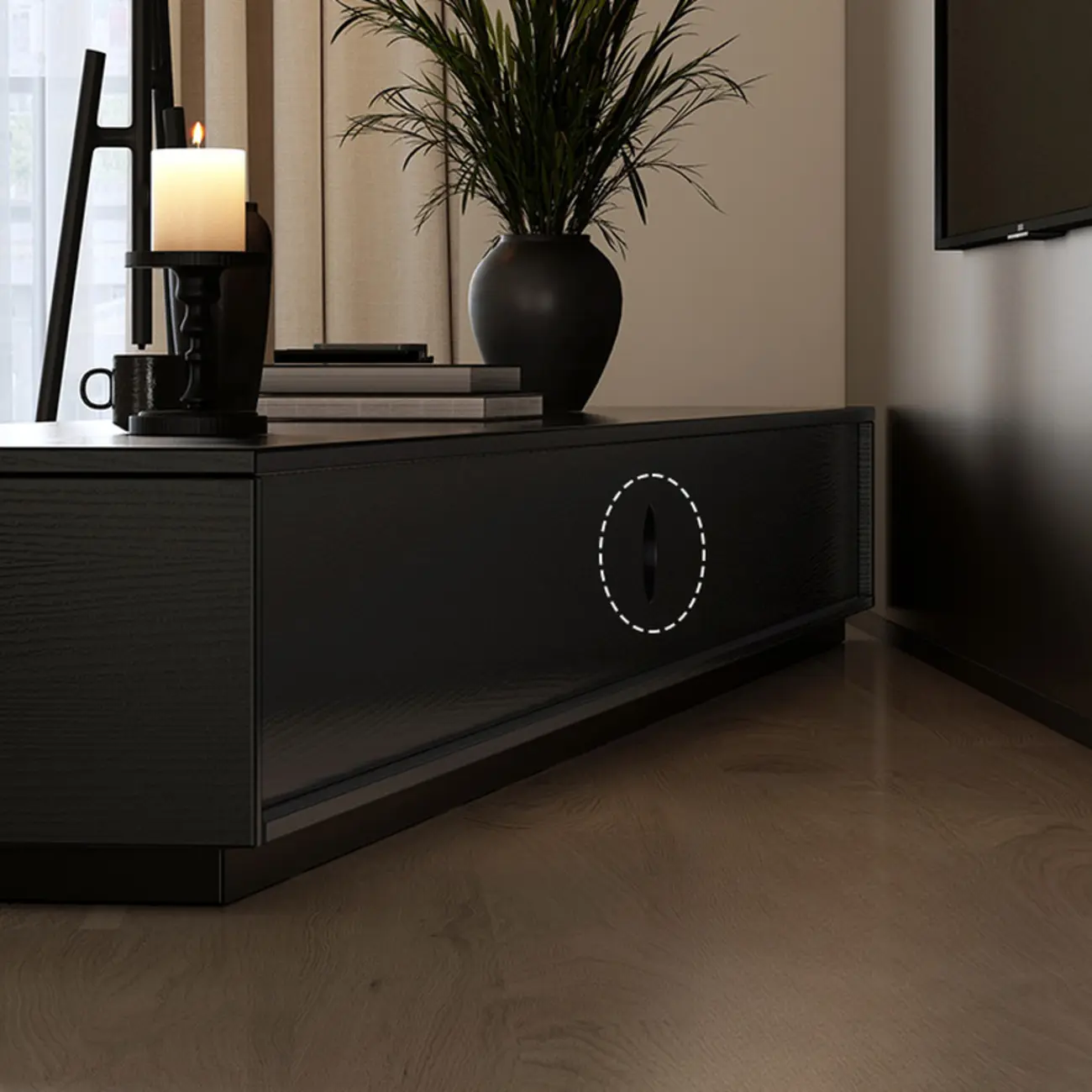 Minimalist Black Long Rectangular TV Stand with 4 Drawers Image - 7 | homeyfad