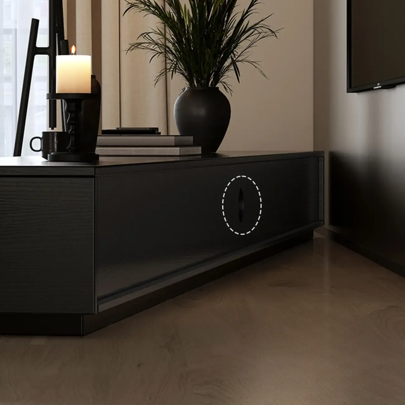 Minimalist Black Long Rectangular TV Stand with 4 Drawers Image - 7