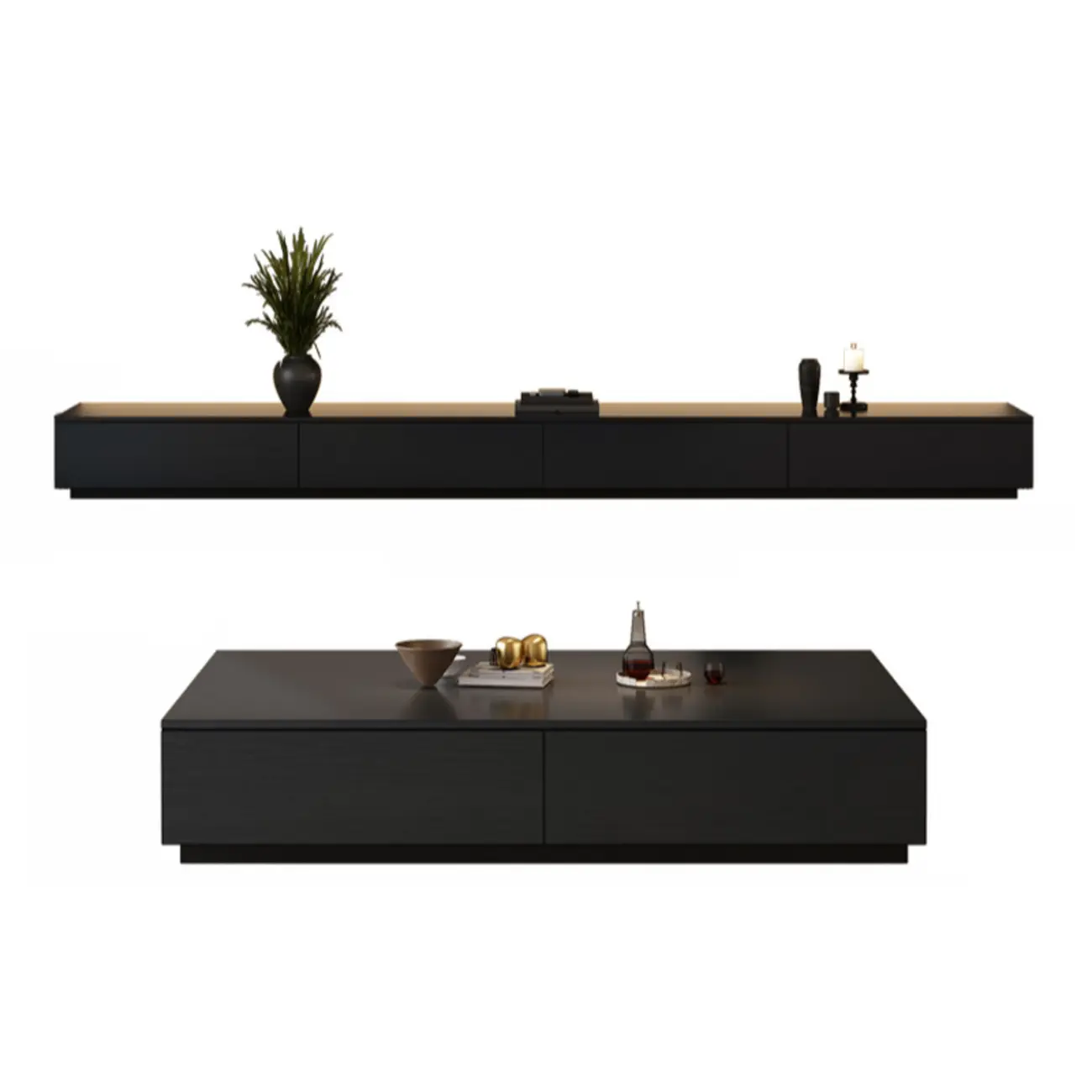 Minimalist Black Long Rectangular TV Stand with 4 Drawers Image - 11 | homeyfad
