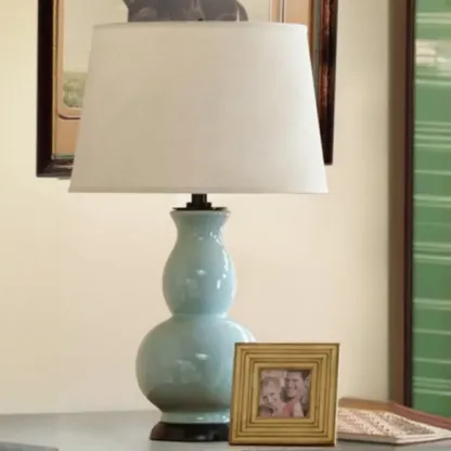 Elegant White Ceramic LED Table Lamp with Fabric Shade Image - 2