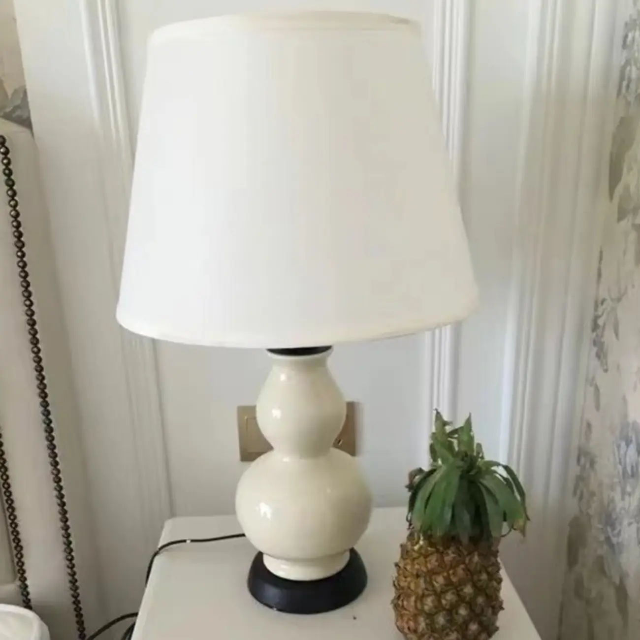 Elegant White Ceramic LED Table Lamp with Fabric Shade Image - 4 | homeyfad