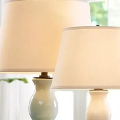 Elegant White Ceramic LED Table Lamp with Fabric Shade Image - 6