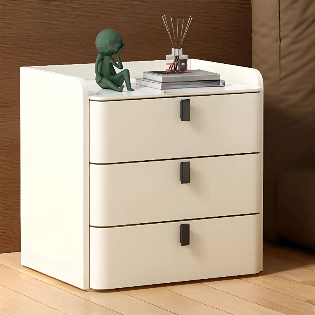 Stylish Stone-Top Wooden 3-Drawer White Nightstand Image - 1 | homeyfad