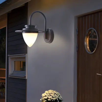 Modern Black Metal Cone Glass Outdoor Wall Light Image - 3
