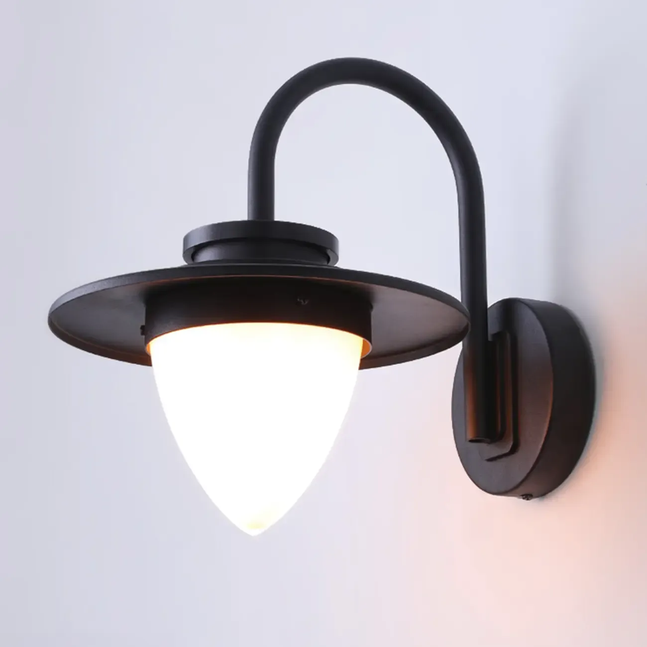 Modern Black Metal Cone Glass Outdoor Wall Light Image - 7