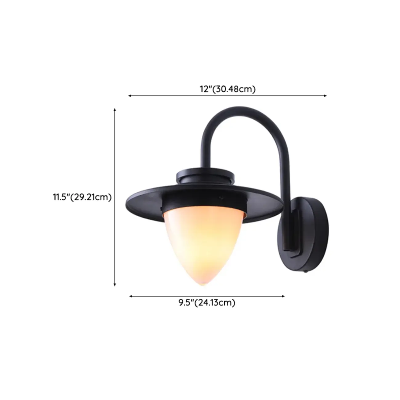 Modern Black Metal Cone Glass Outdoor Wall Light #size | homeyfad