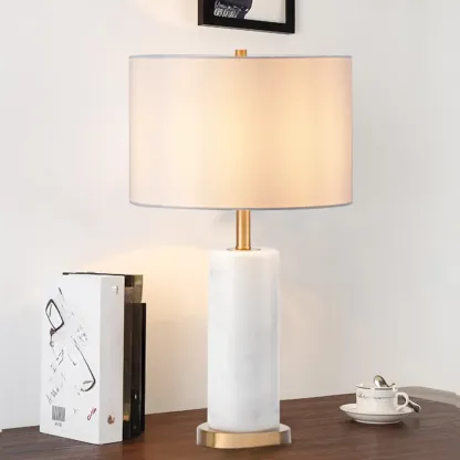 Modern Stone Table Lamp with Fabric Shade, LED Compatible Image - 1