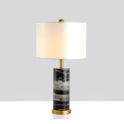 Modern Stone Table Lamp with Fabric Shade, LED Compatible Image - 2