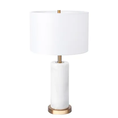 Modern Stone Table Lamp with Fabric Shade, LED Compatible Image - 3