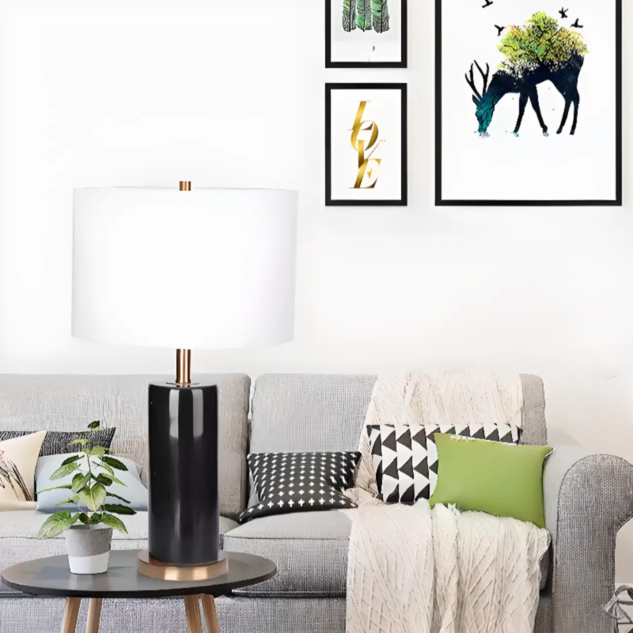 Modern Stone Table Lamp with Fabric Shade, LED Compatible Image - 4 | homeyfad