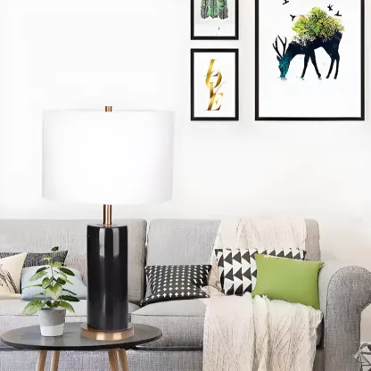 Modern Stone Table Lamp with Fabric Shade, LED Compatible Image - 4