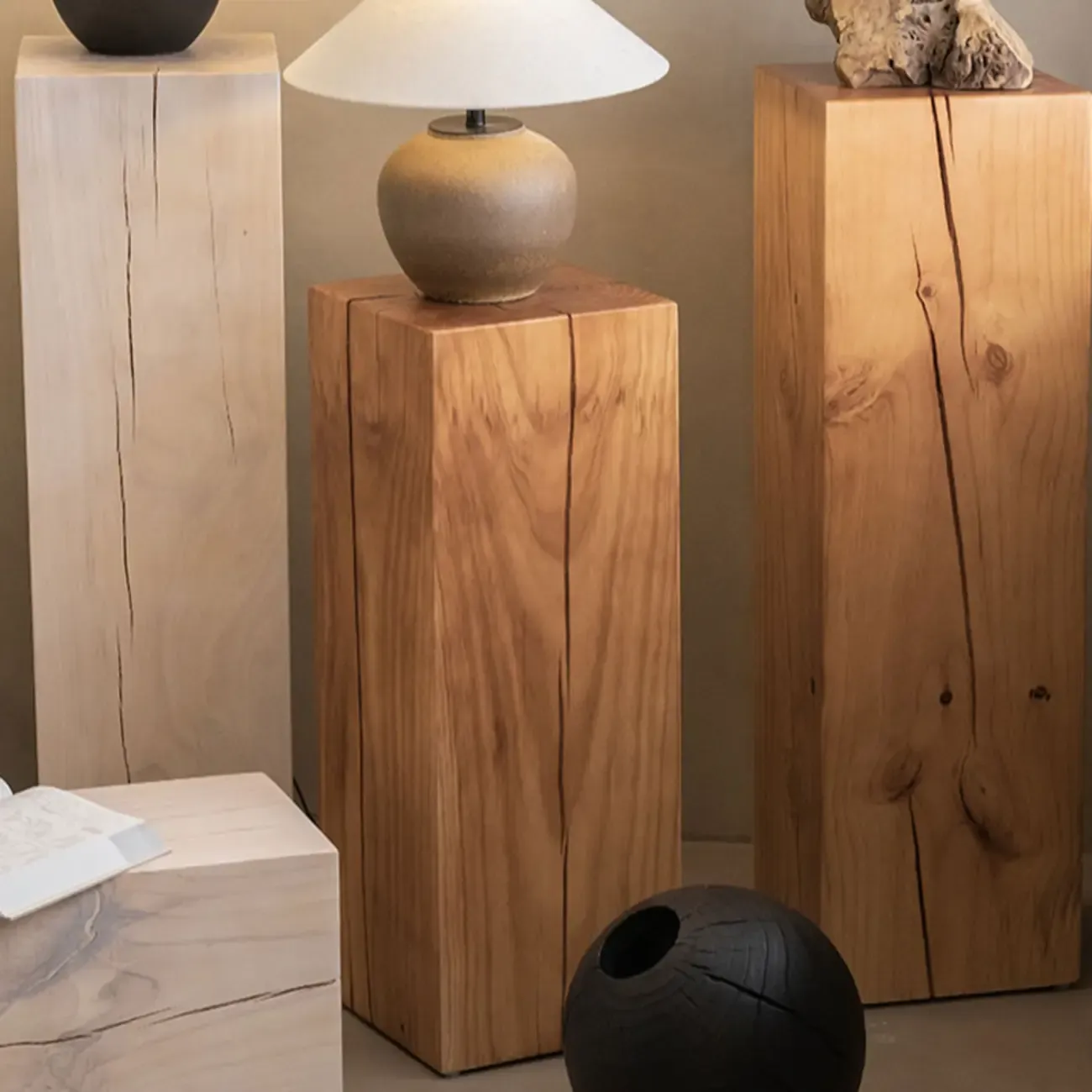 Modern Square Pine Wood Side Table for Living Room Image - 3