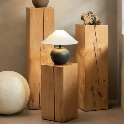 Modern Square Pine Wood Side Table for Living Room Image - 21