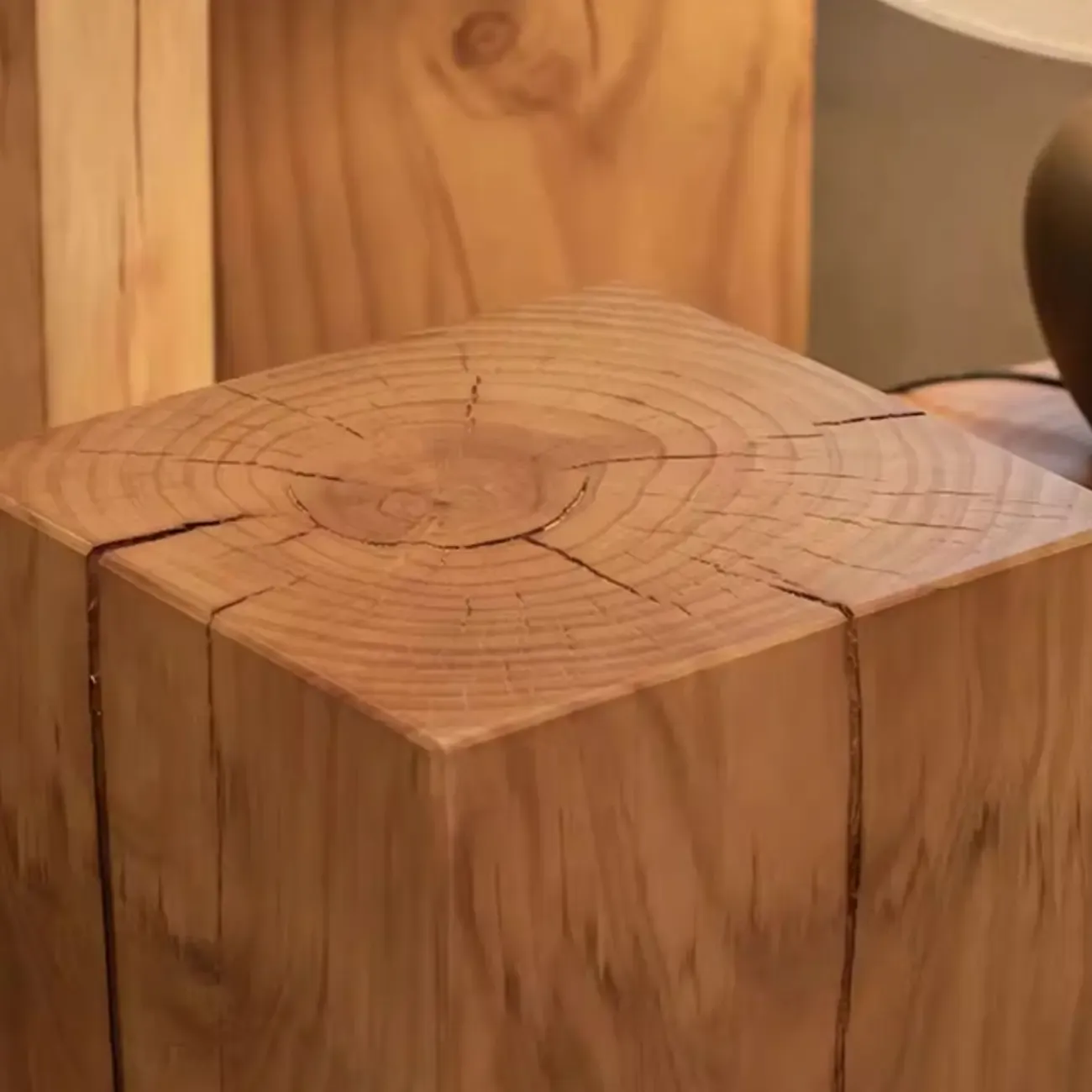 Modern Square Pine Wood Side Table for Living Room Image - 4