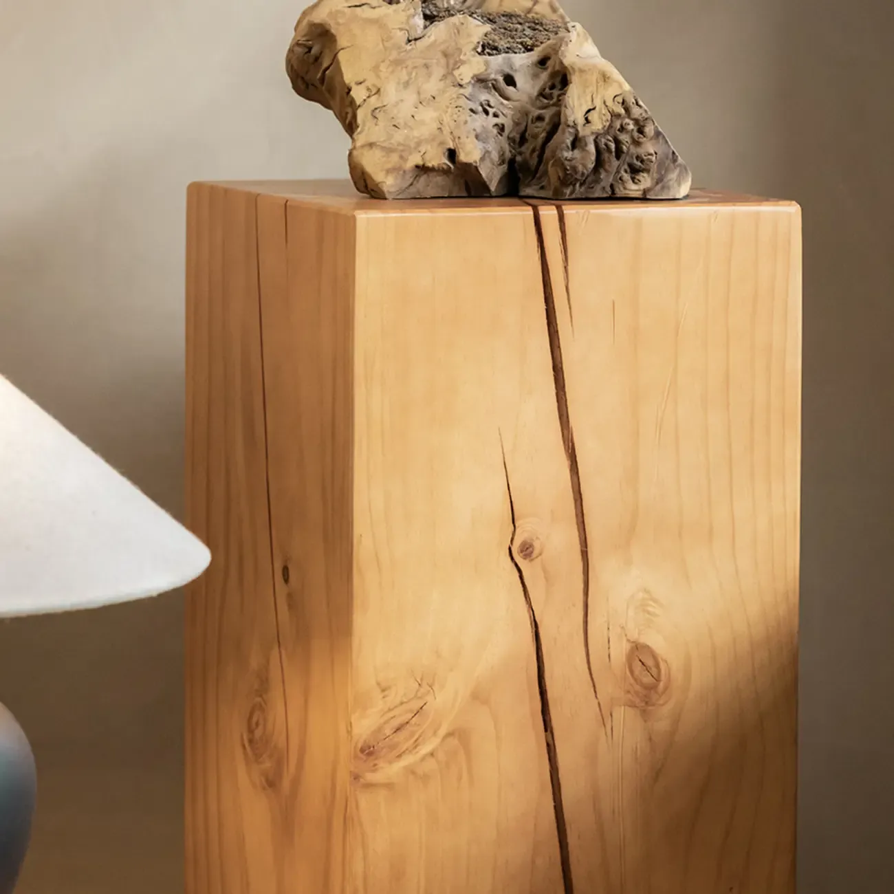 Modern Square Pine Wood Side Table for Living Room Image - 2