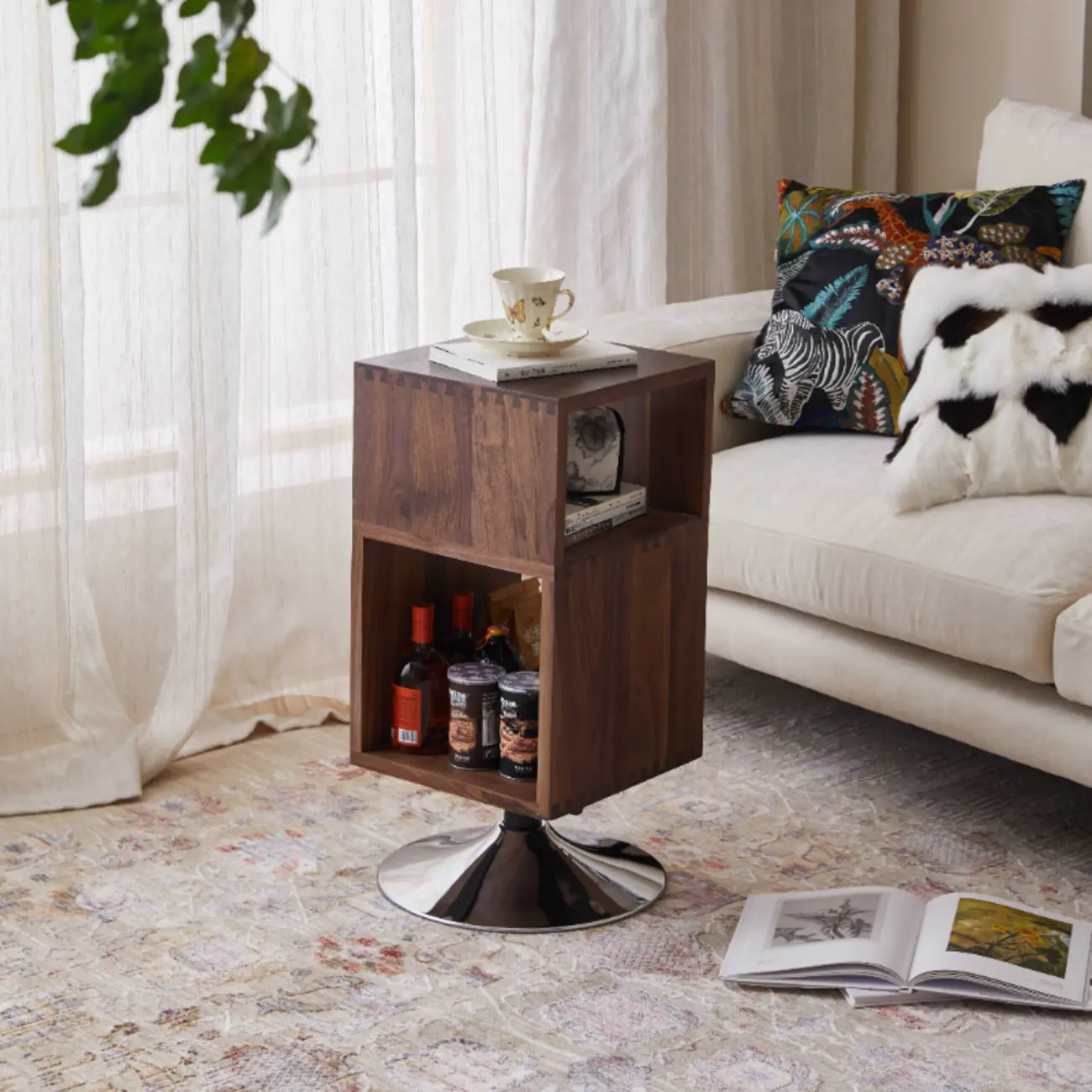 Timeless Rectangular Wooden 360° Rotating Side Table Image - 1 | homeyfad