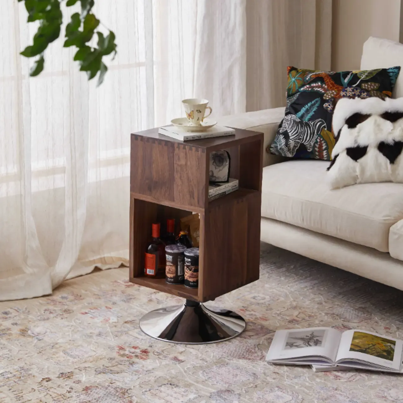 Timeless Rectangular Wooden 360° Rotating Side Table Image - 1