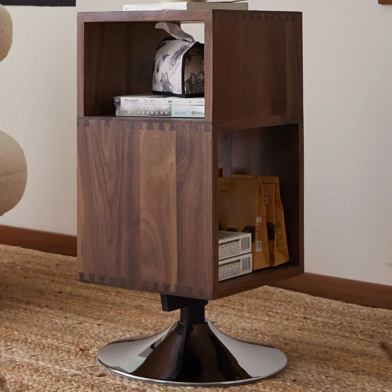 Timeless Rectangular Wooden 360° Rotating Side Table Image - 5