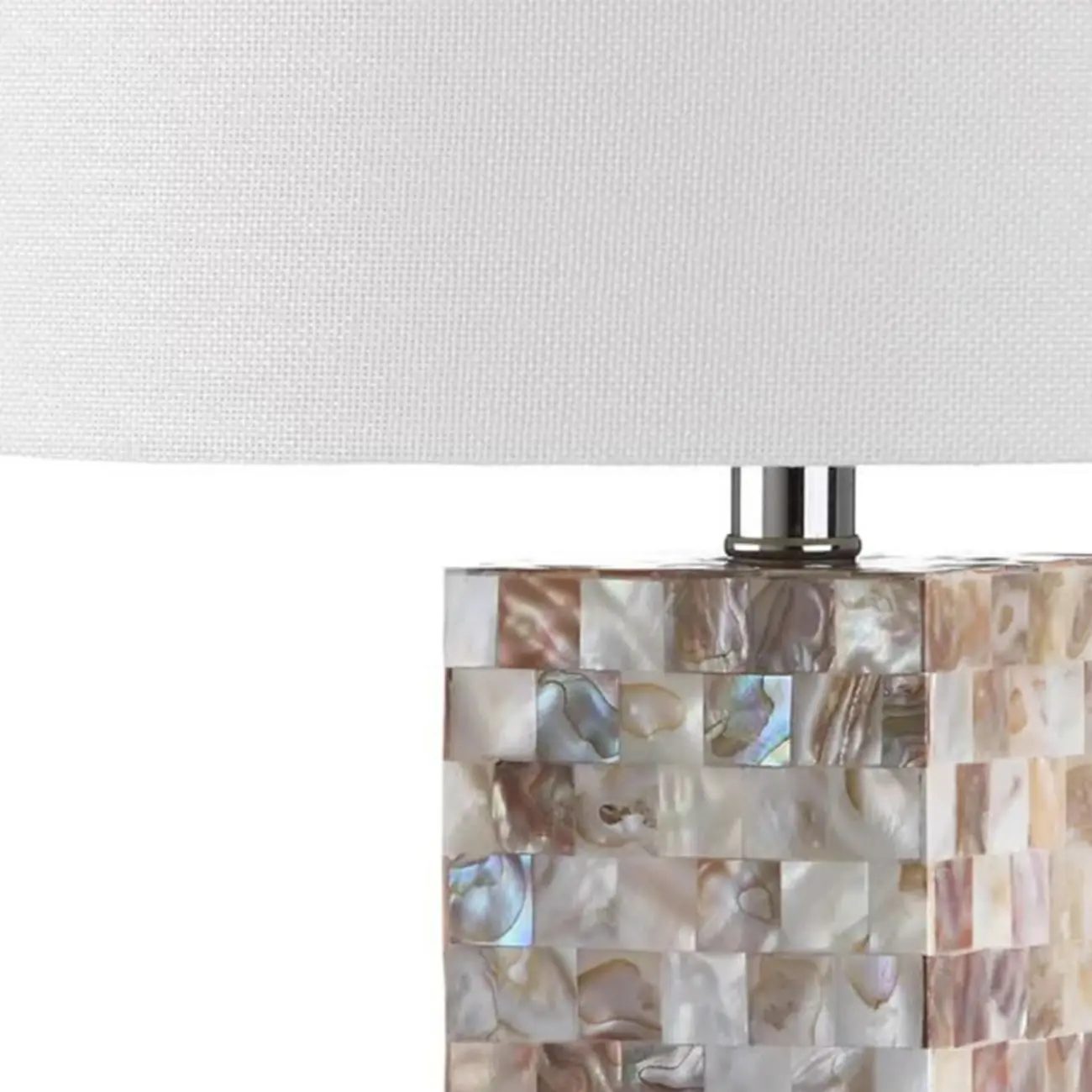Elegant Shell Base LED Table Lamp with Linen Shade Image - 3 | homeyfad