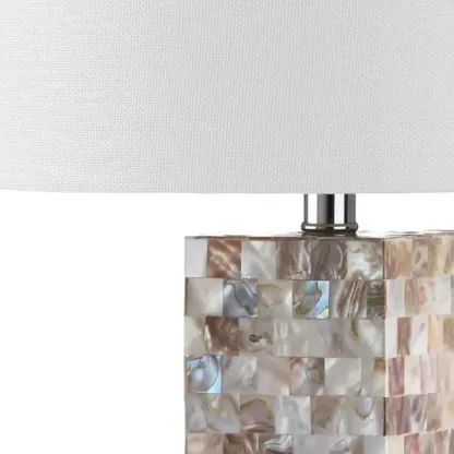 Elegant Shell Base LED Table Lamp with Linen Shade Image - 3